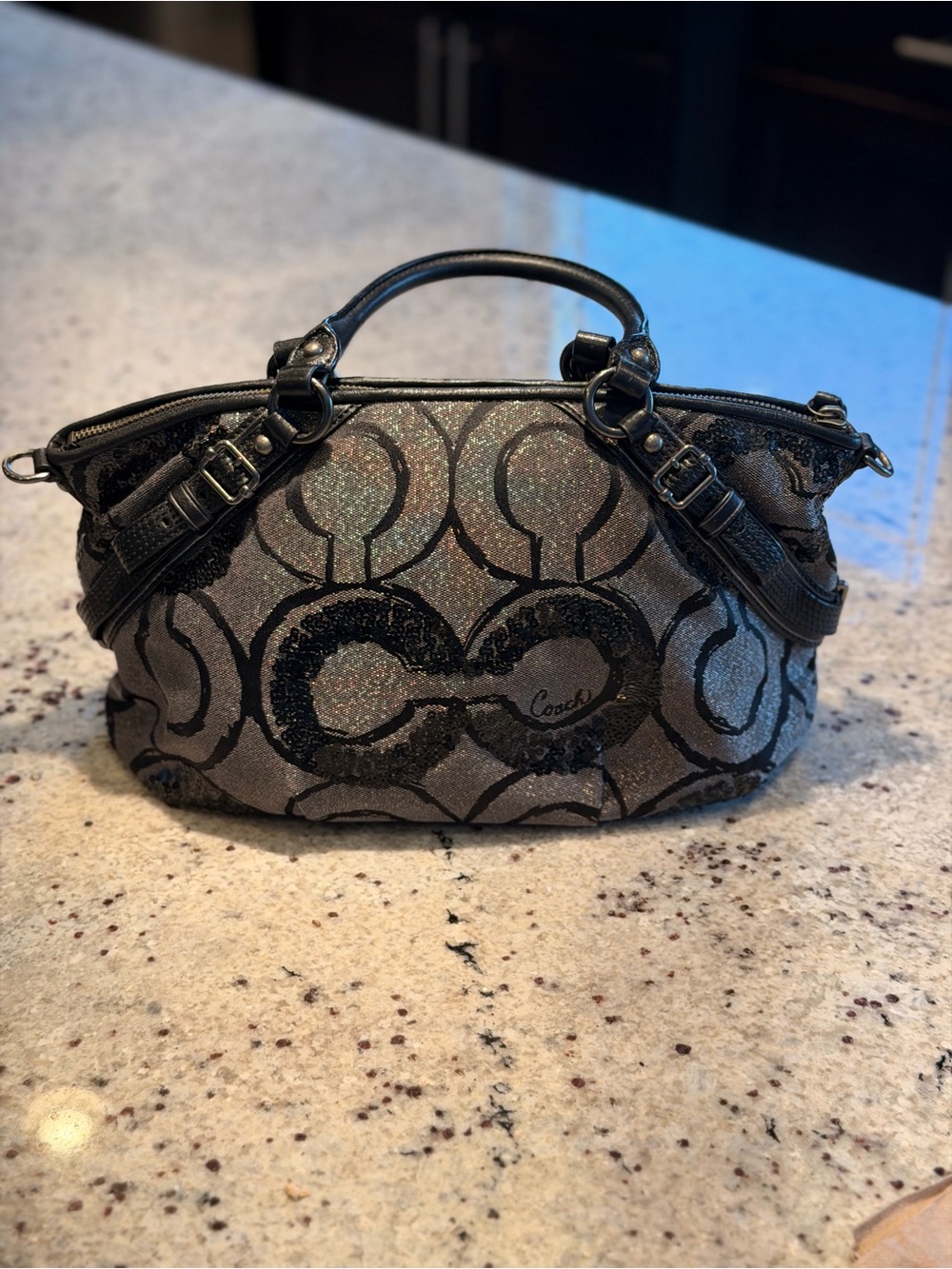 Coach Black Glitter Logo Satchel